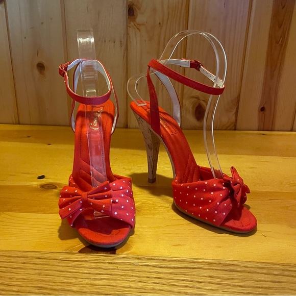 Candie's Shoes Vintage Candies 97s Red White Polka Dot Bow Cork